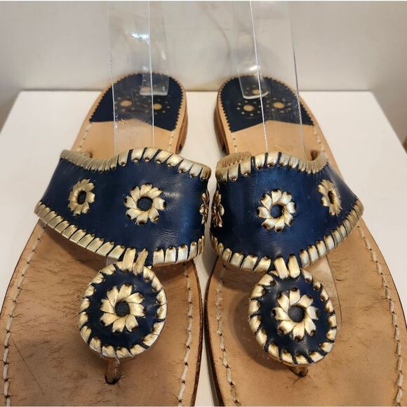 Jack Rogers "Navajo" Navy/Pewter Leather Whipstich Thong Sandals Sz.10 $138 - Picture 4 of 10